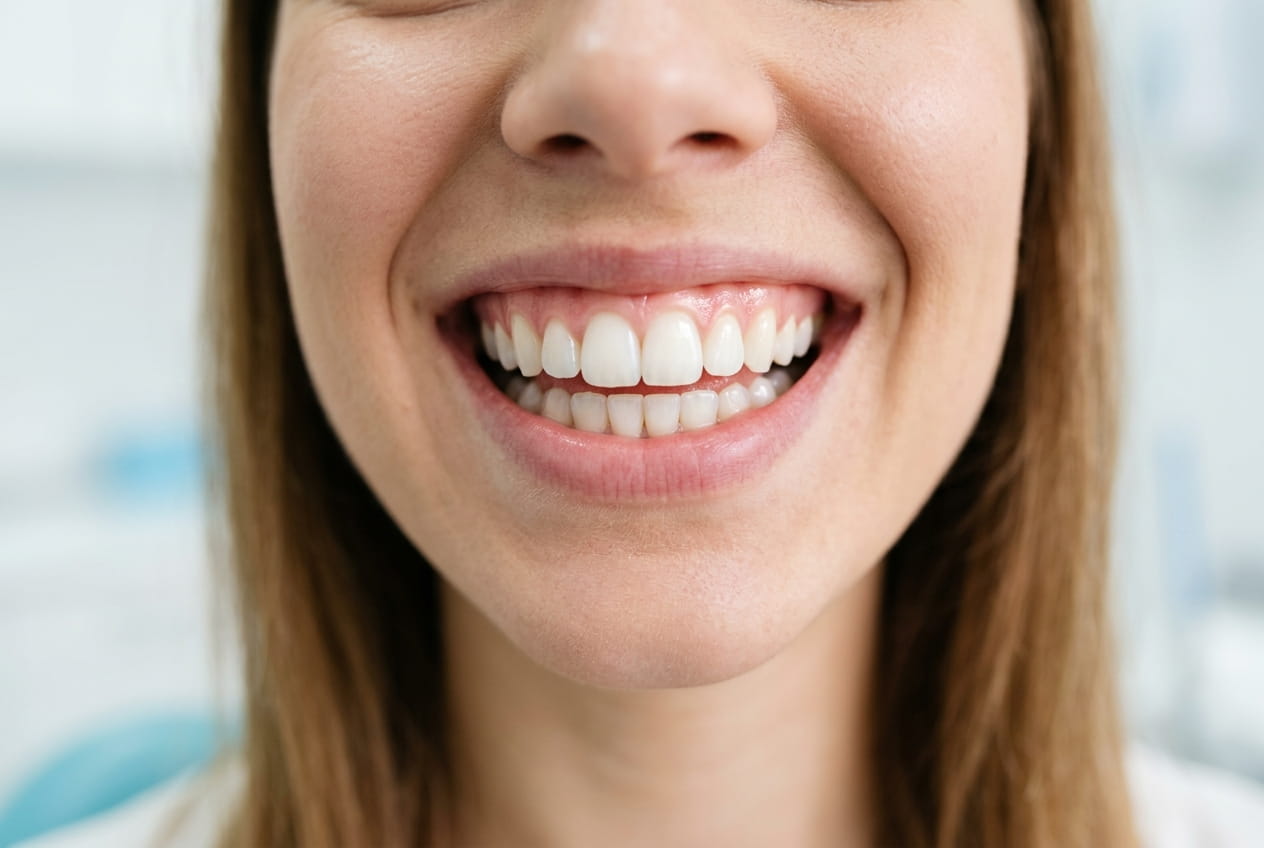 Close-up of a healthy bright smile showing clean teeth